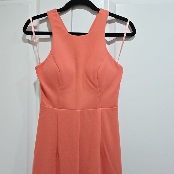 BARIANO - S Coral Front Slit Open Back Sleeveless Full Length Dress Gown - Picture 3 of 7